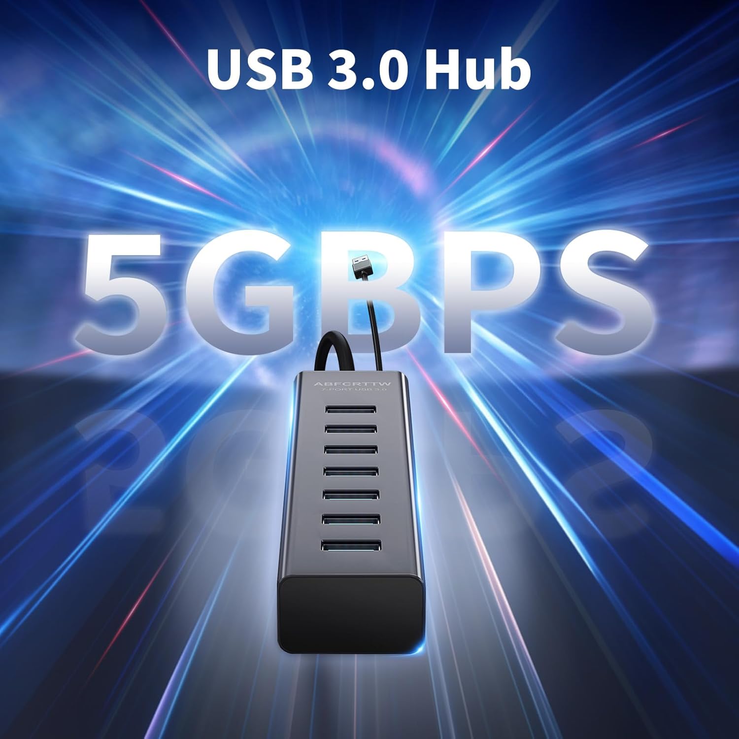 ABFCRTTW 4Ft 7-Port USB 3.0 Hub for Desktop – Aluminium USB Extender Hub 5Gbps, USB Multiport Adapter, USB Spl - view 2