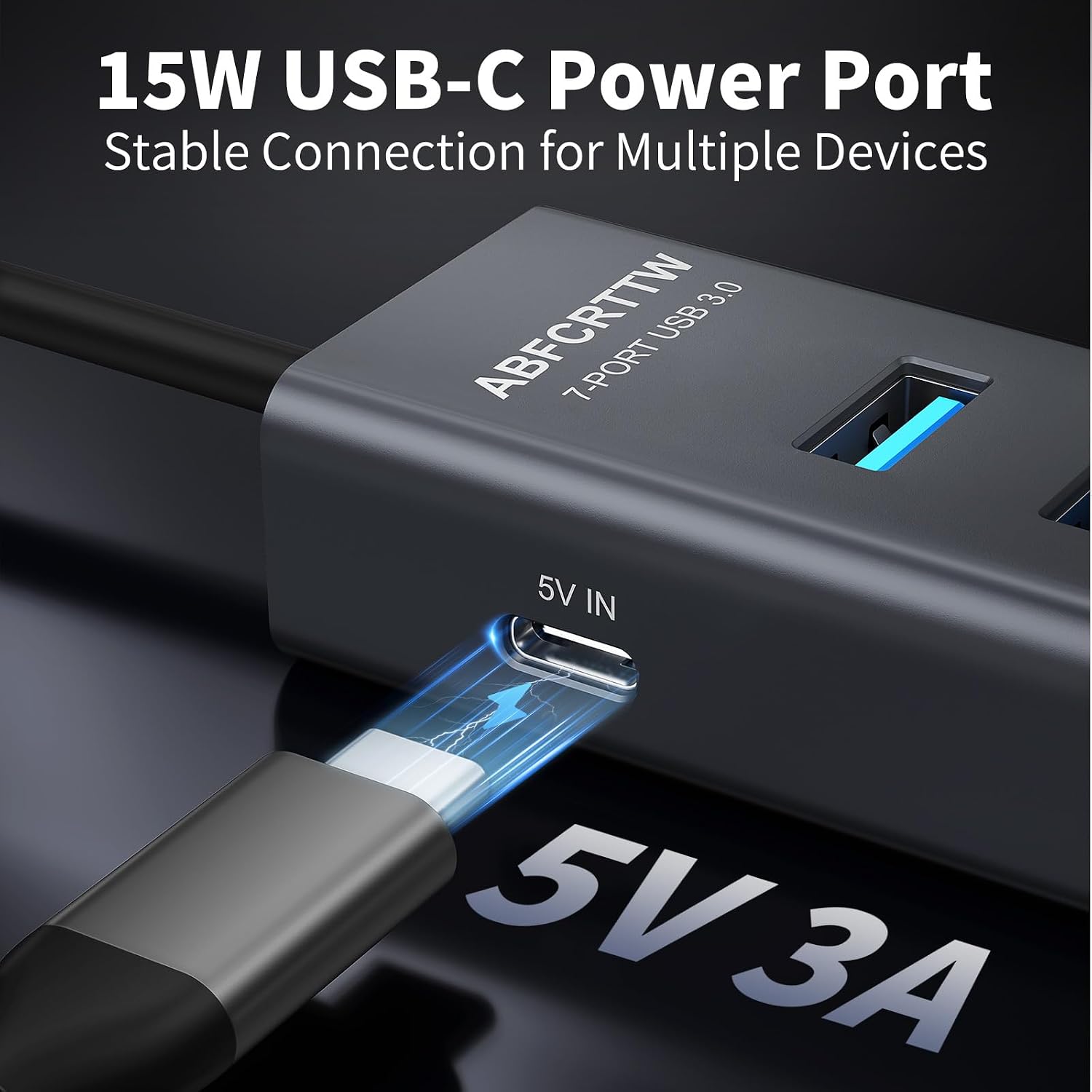 ABFCRTTW 4Ft 7-Port USB 3.0 Hub for Desktop – Aluminium USB Extender Hub 5Gbps, USB Multiport Adapter, USB Spl - view 5