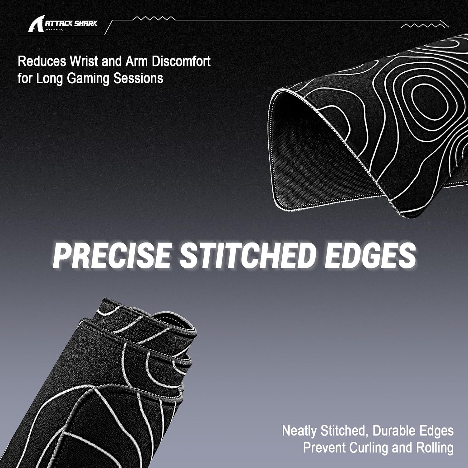 ATTACK SHARK CM02 SE Gaming Mouse Pad, Non-Woven Texture Surface, Anti-Slip Rubber Base, Anti-Fraying Stitchin - view 2