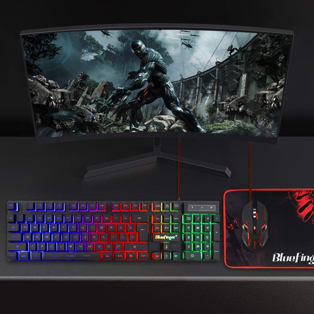 BlueFinger RGB Gaming Keyboard and Backlit Mouse Combo, USB Wired, LED Gaming Set for Laptop PC Computer Game  - view 2