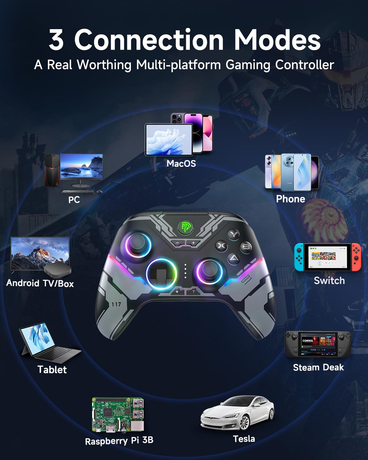 EasySMX X15 Wireless PC Controller for Gaming, Hall Effect Joysticks | 2 Back Buttons, 1000mah Battery, Gamepa - view 2