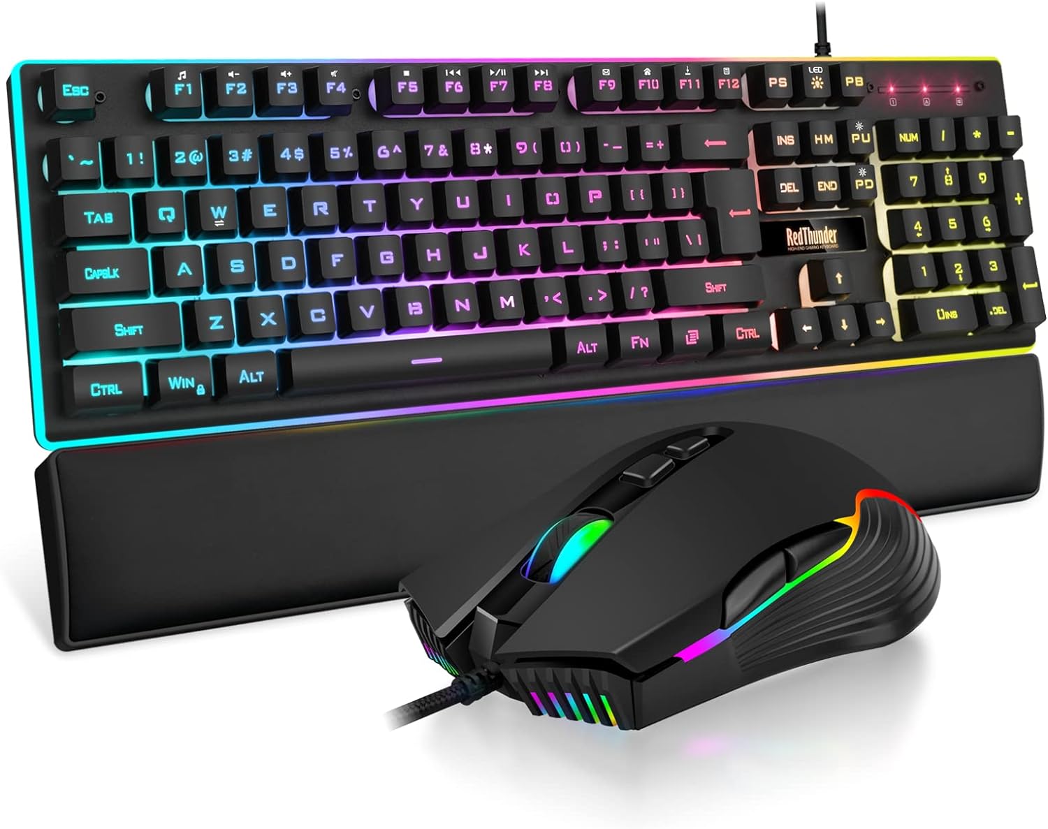 RedThunder K10 Wired Gaming Keyboard and Mouse and Wrist Rest Combo, RGB Backlit, Mechanical Feel Anti-ghostin
