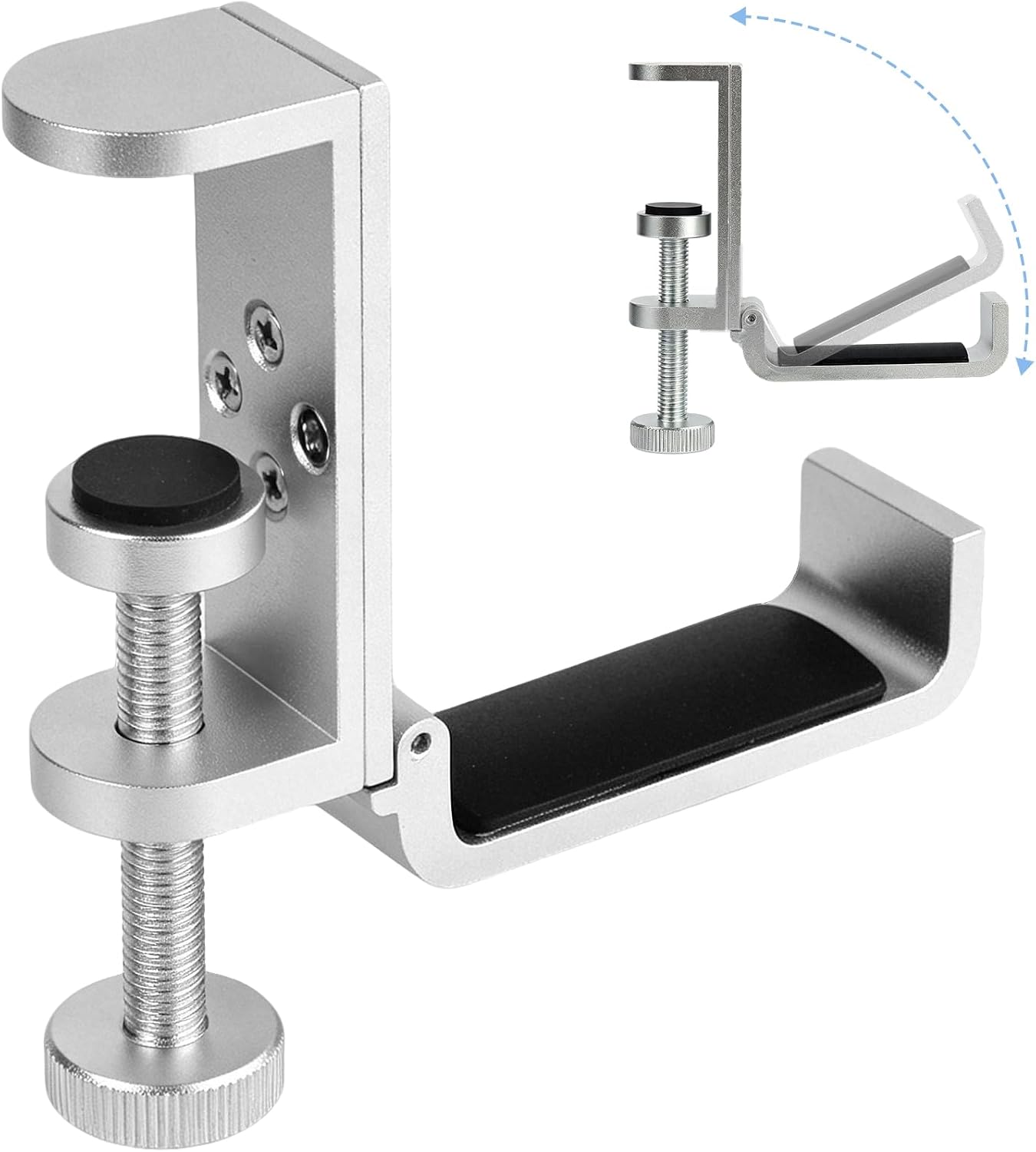Shinewider All Aluminum Foldable Headphone Holder for desk,Backpack Hook Holder Under Desk,Silver