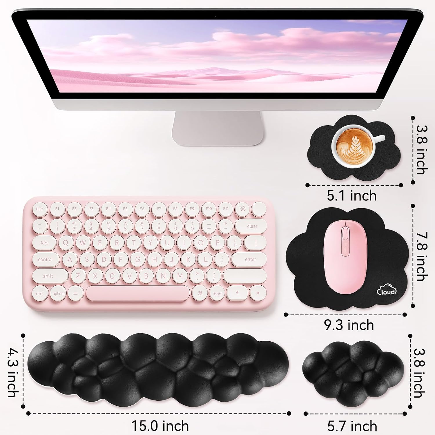 Sushret Cloud Wrist Rest for Computer Keyboard and Mouse Pad Set, Black | Memory Foam, Leather, 4-in-1 Cloud K - view 2