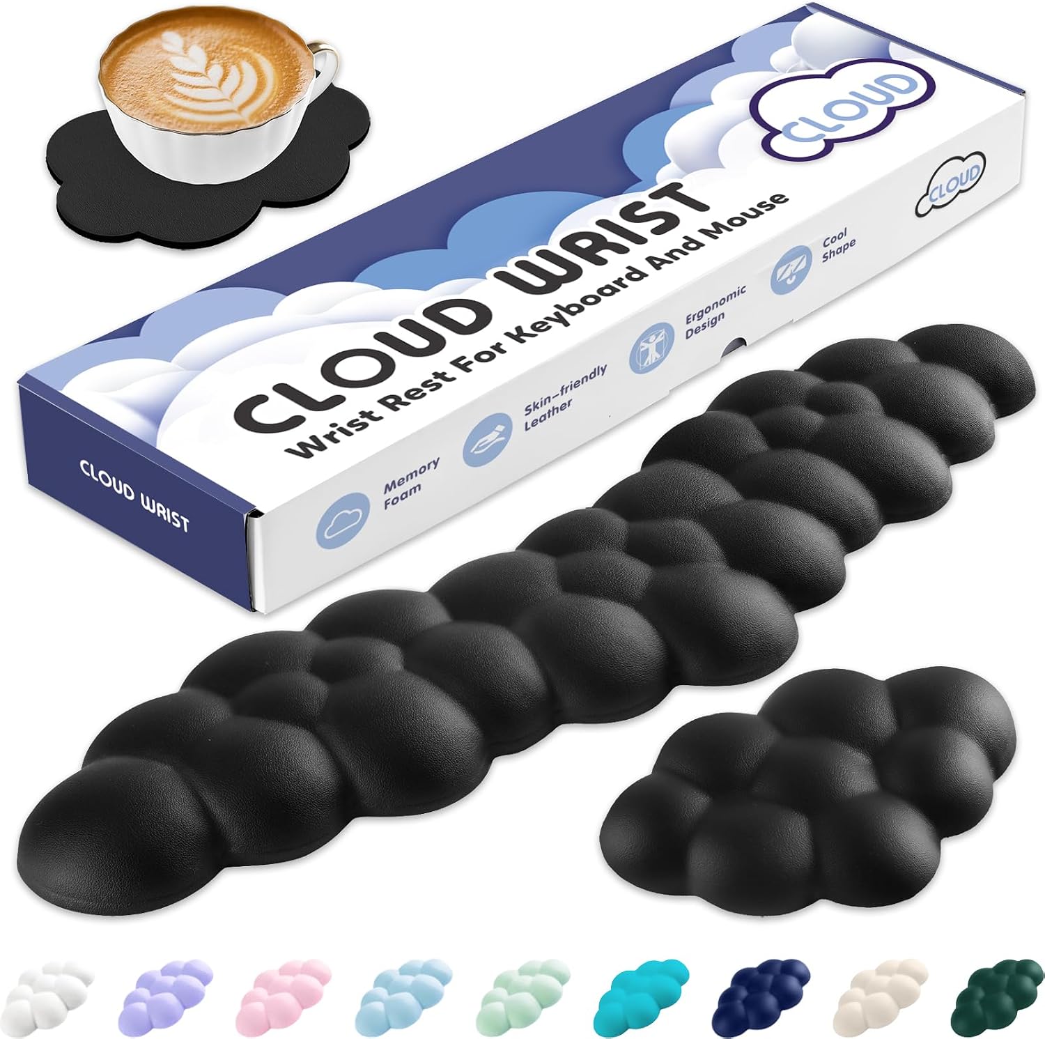 Sushret Cloud Wrist Rest for Keyboard and Mouse, Cloud Keyboard Wrist Rest | Black, Memory Foam, Non-Slip PU B