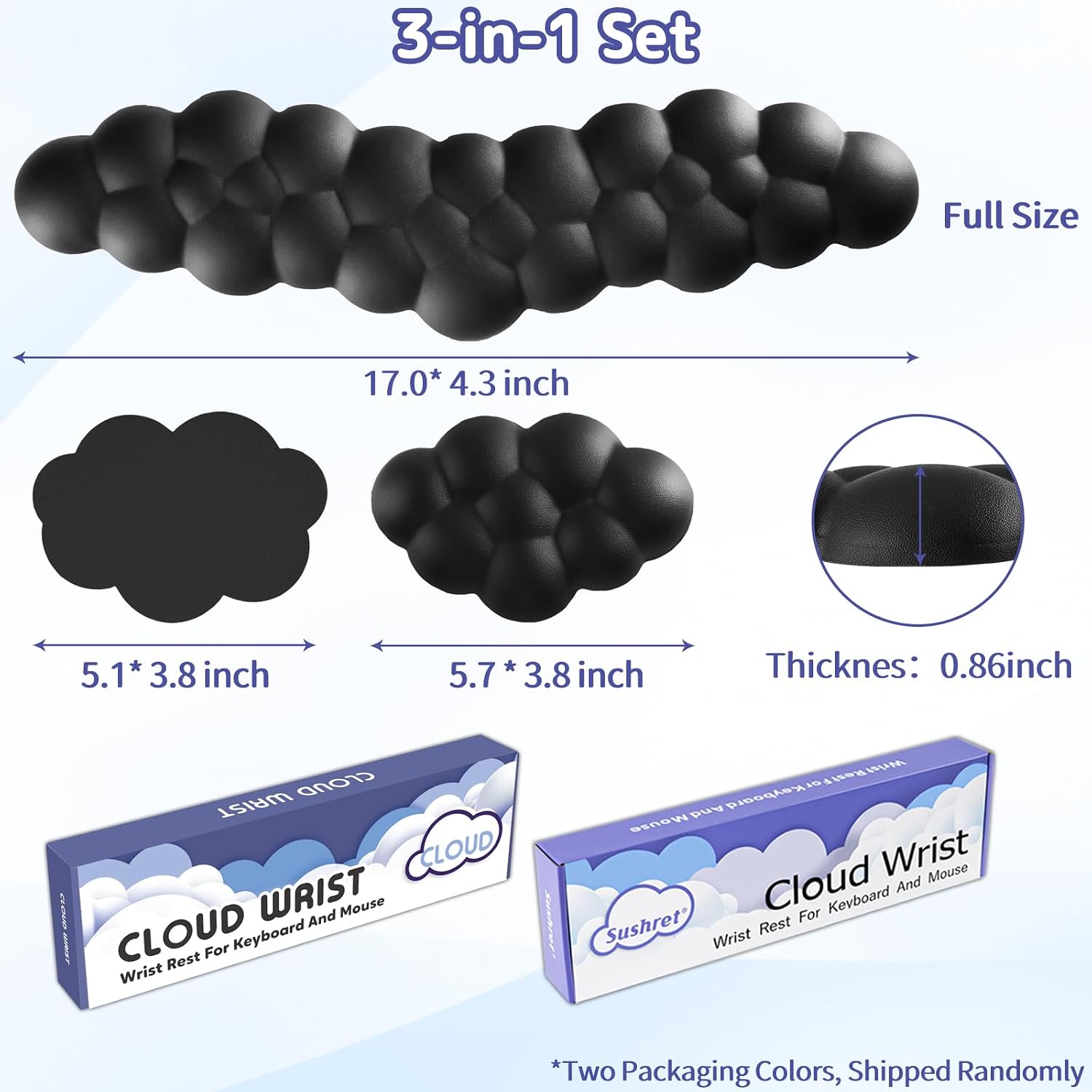 Sushret Cloud Wrist Rest for Keyboard and Mouse, Cloud Keyboard Wrist Rest | Black, Memory Foam, Non-Slip PU B - view 2