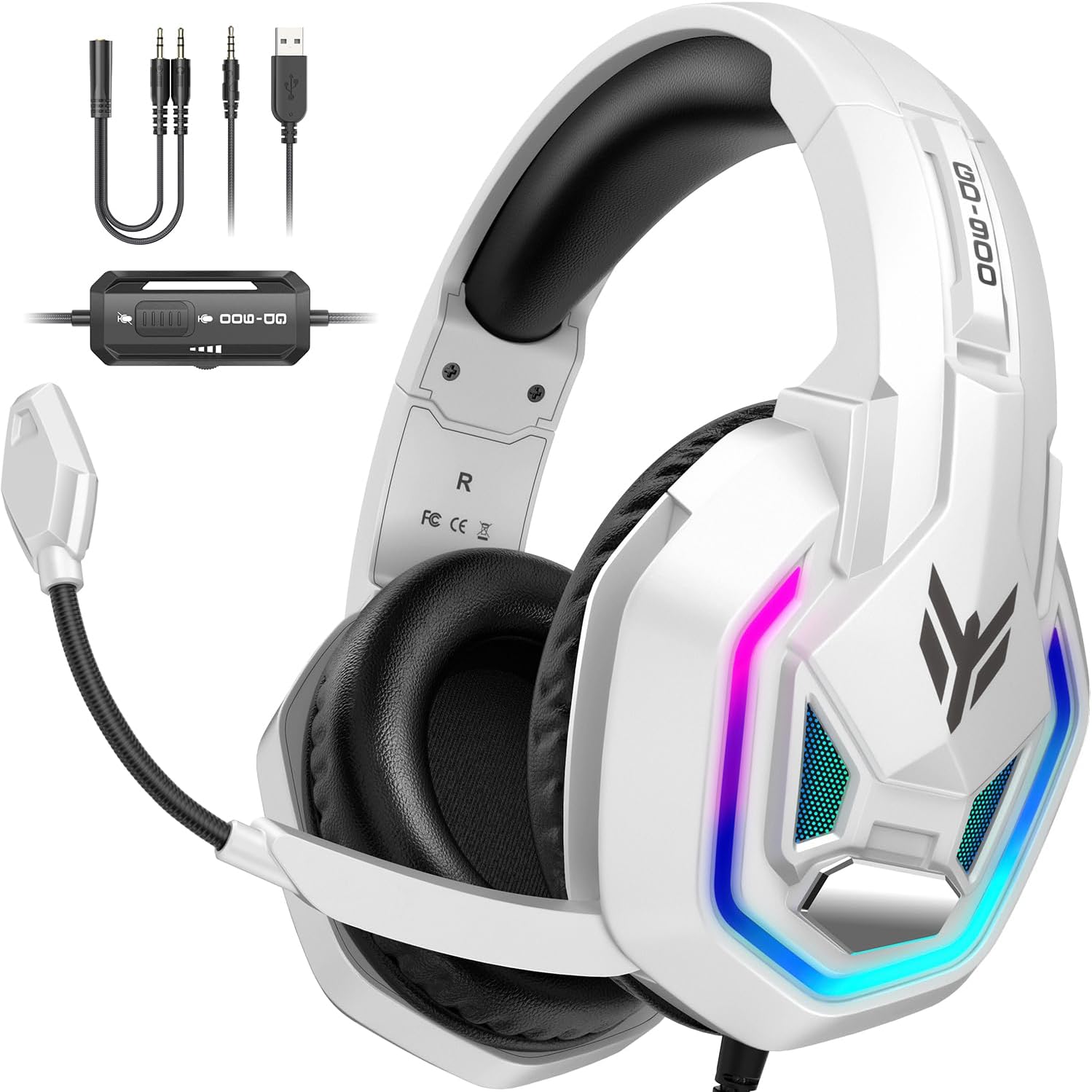 YPBDAN RGB Gaming Headset with Mic for PS5 PS4 Xbox Series X|S Xbox One PC | 7.1 Surround Sound, Noise Cancell